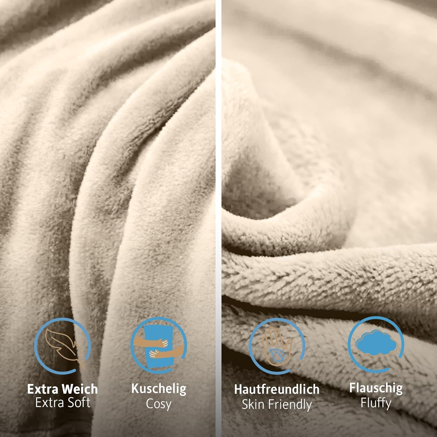 Puszysty koc Komfortec, wygodny koc, koc polarowy, certyfikat Oeko-Tex, super miękki, 150X200 cm, 260 G/M², beżowy Łóżka i koce Besuche den Komfortec-Store