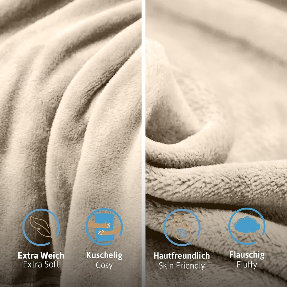 Puszysty koc Komfortec, wygodny koc, koc polarowy, certyfikat Oeko-Tex, super miękki, 150X200 cm, 260 G/M², beżowy Łóżka i koce Besuche den Komfortec-Store