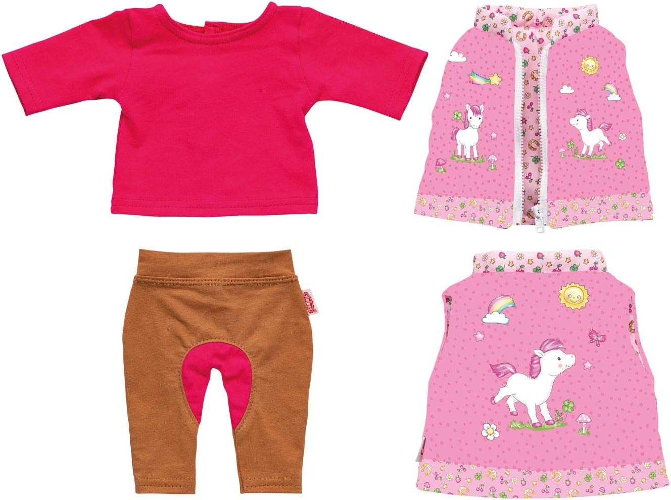 Heless 1070 - Bekleidungs-Set für Puppen, Reiter-Outfit Lina, 3 teilig mit Hose, Shirt und Veste, Größe 28 - 35 cm