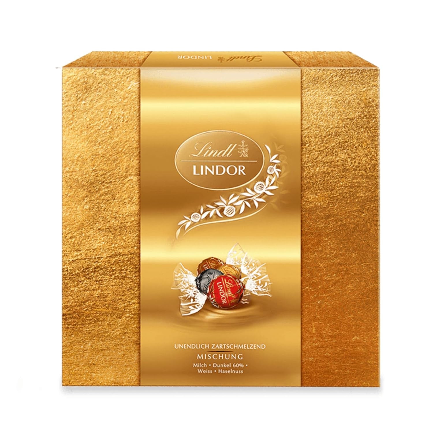 Lindt Chocolate LINDOR Mixture Silver, 26 sfere din ciocolata cu umpluturi diverse, 325 grame Bomboane de Ciocolata Naty Shop Mix festiv (187 grame)