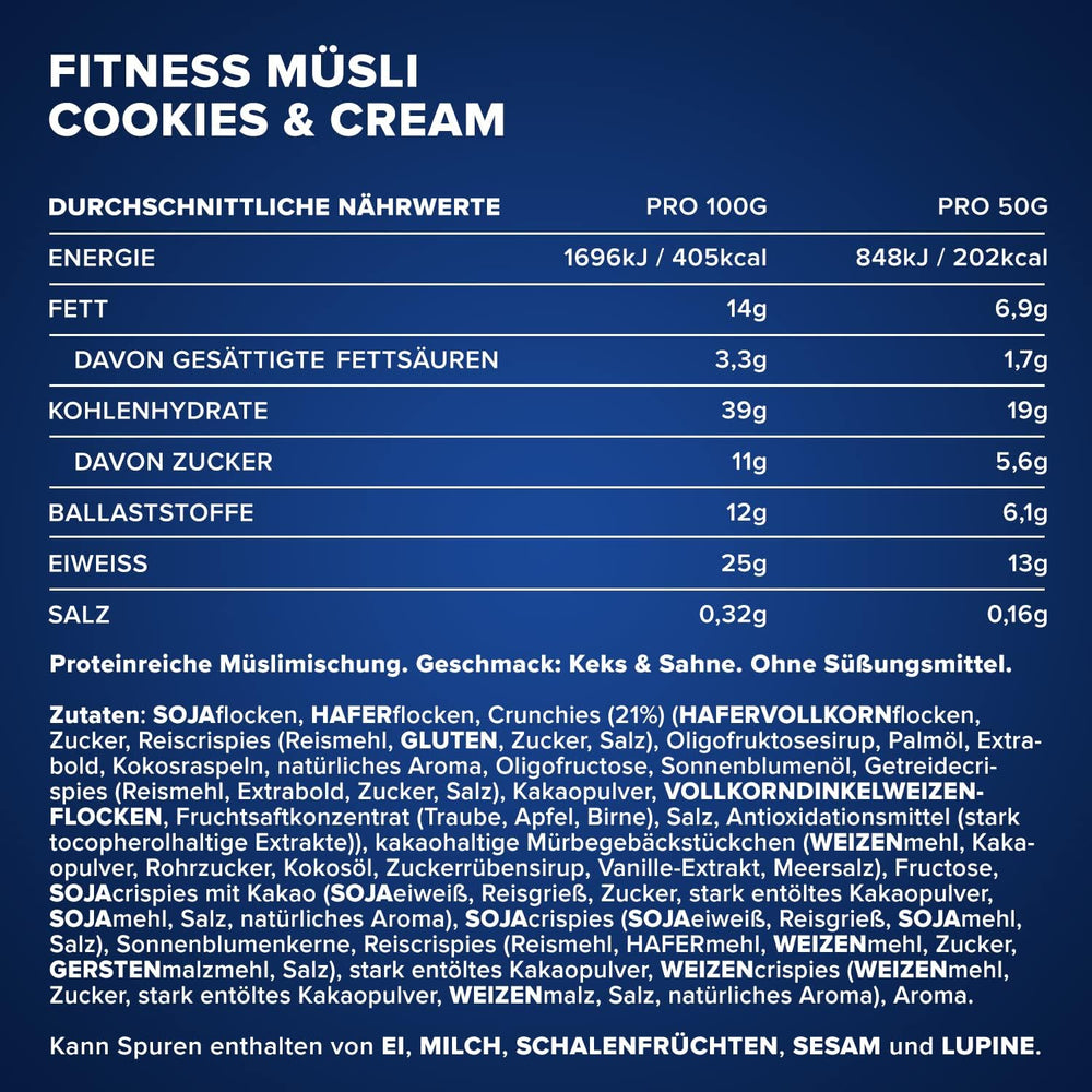 IronMaxx Fitness Musli - ciasteczka i krem, worek 2 kg | Bogate w białko wegańskie musli o chrupiącej zawartości | Niska zawartość cukru i wysoka zawartość błonnika