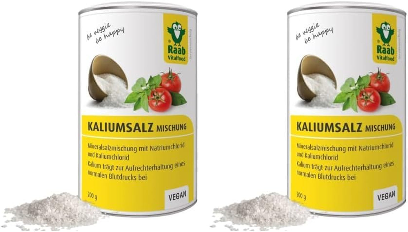 Raab Vitalfood Kalium salt-Mischung, Mineralsalzmischung mit 66,7% Natriumchlorid (Kochsalz) i 33% Kaliumchlorid, Kalium trägt zur Aufrechterhaltung eines normalen Blutdruck bei (1 x 200 g dawka)