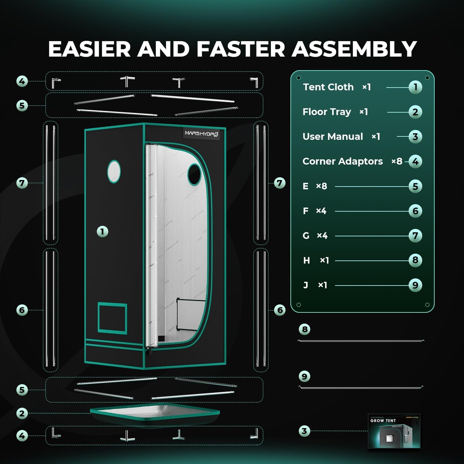 Namiot do uprawy MARS HYDRO 60x60x140cm, namiot do uprawy w pomieszczeniach, odblaskowe namioty do uprawy z mylaru do hydroponiki, zdejmowana taca dolna do przestrzeni do uprawy roślin