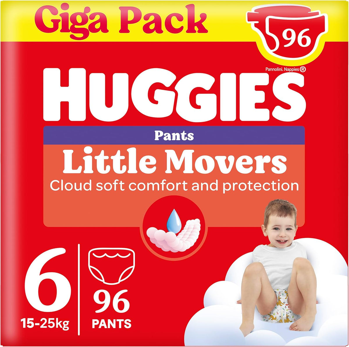 Spodnie Huggies Little Movers Disney, rozmiar 6, liczba 96 (2 x 48), pudełko miesięczne