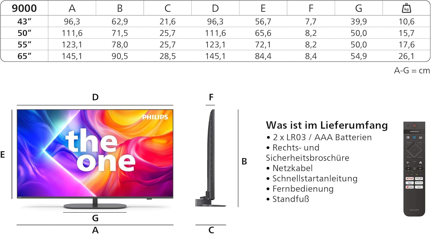 Televizor inteligent Philips Ambilight „The One” 50PUS9000 4K QLED - ecran de 50 de inci cu P5 Perfect Picture Engine Ultra HD, sistem de operare Titan, Dolby Vision și sunet Dolby Atmos