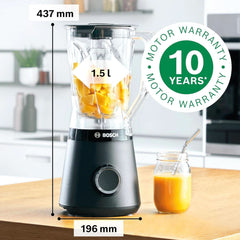 Bosch Mikser stojący Vitapower Serie 4 MMB6141B, Hochwertige Edelstahl-Klingen, 1,5 l Tritan-Mixbehälter, Spülmaschinengeeignete Teile, 30 000 U/Min, 1200 W, Schwarz Kitchen Naty Shop