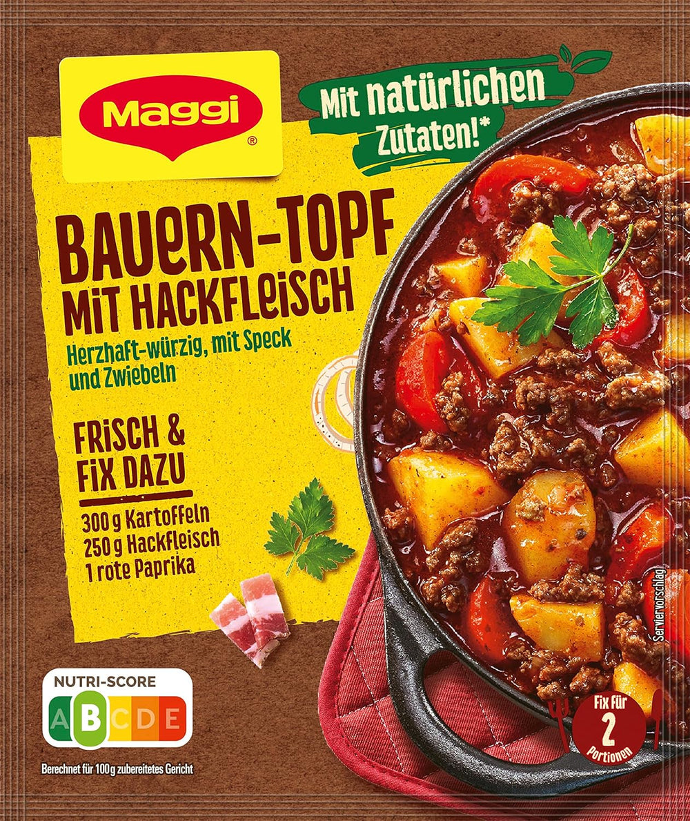 MAGGI Fix für Bauern-Topf mit Minkfleisch, Würzmischung, mit natürliche Ingredient*, für 2 Porcje, 1 opakowanie (1 x 39 g)