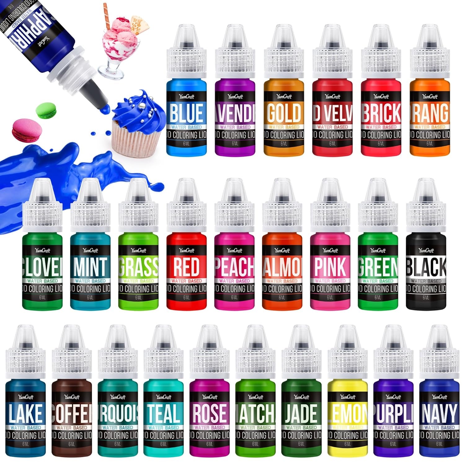 Barwnik spożywczy - 20 kolorów Wysoce skoncentrowany płynny barwnik spożywczy do ciast, wypieków, pisanek i napojów - Bezcukrowy barwnik spożywczy do kremów, lukru, szlamu i dekorowania ciast - 10 ml każdy