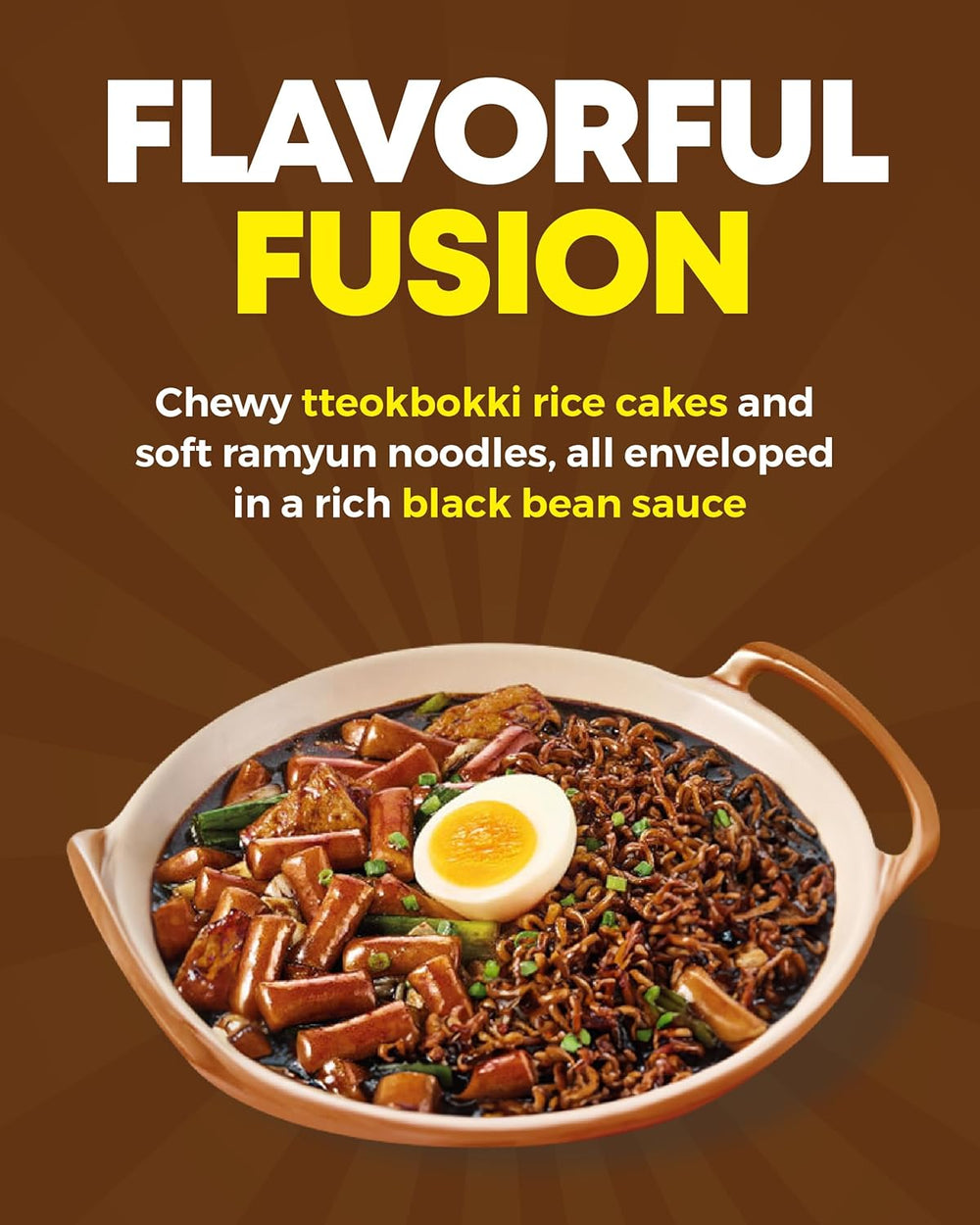 NONGSHIM Rapokki (Jjajang, 400ml) – autentyczne koreańskie jedzenie uliczne, ramen i wafle ryżowe, czarna fasola; szybkie i proste w przygotowaniu, gotowe w 4 minuty