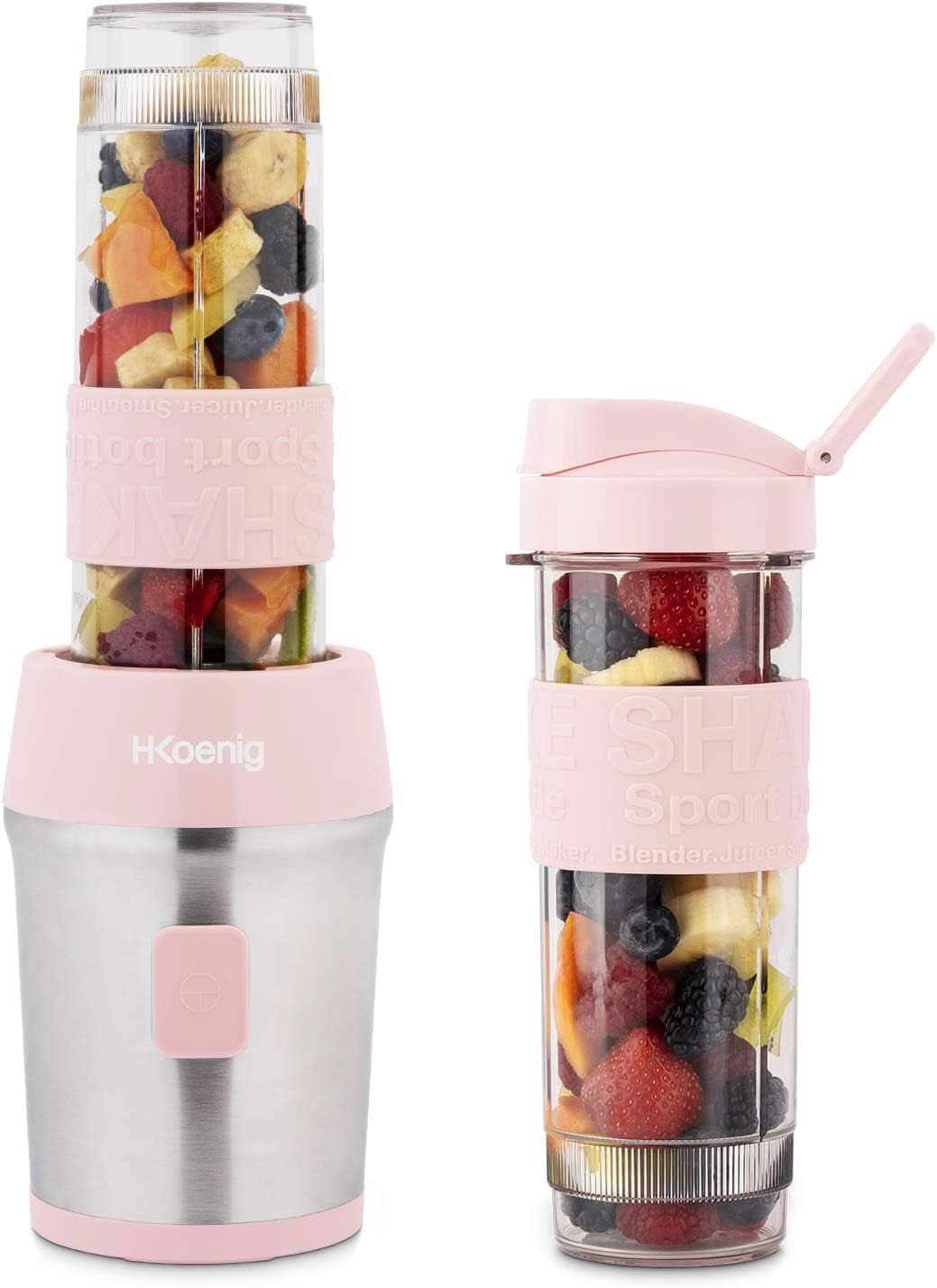H.Koenig Smoothie Maker SMOO9 - Mini mikser stojący - Mini blender - 300 Watt - 570 ml - Edelstahl - 2 Kunststoffflaschen - Bez Bpa, kuchnia pszenna Naty Shop Pastelrosa