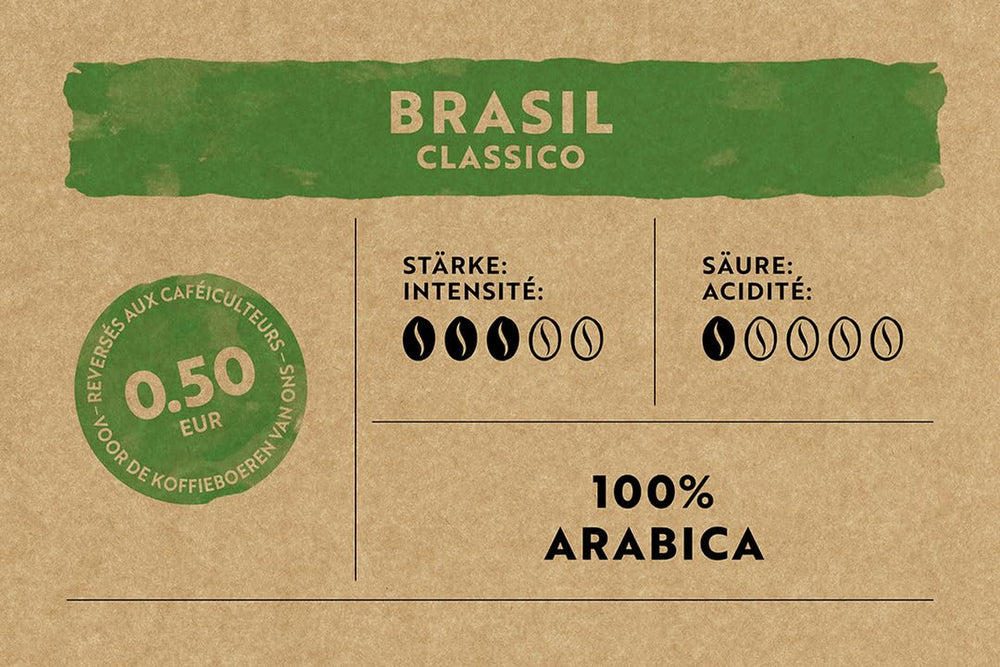 Café Royal Crema Classico Brasil – boabe de cafea 100% Arabica, echilibrate și aromate, prăjire medie, tărie 3/5, Fairtrade, 500g boabe întregi (pachet de 2)