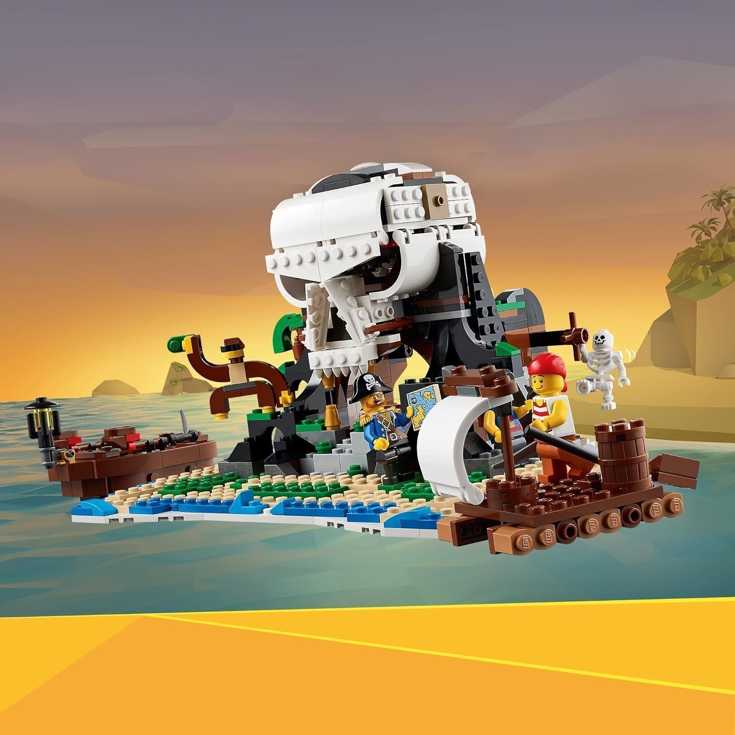 LEGO Creator Zestaw statku pirackiego 3 w 1, zabawka z 3 opcjami budowania, zbuduj piracką tawernę lub wyspę piratów Czaszki, zawiera 3 minifigurki do odgrywania przygód 31109 Zestawy do budowania Besuche den LEGO-Store