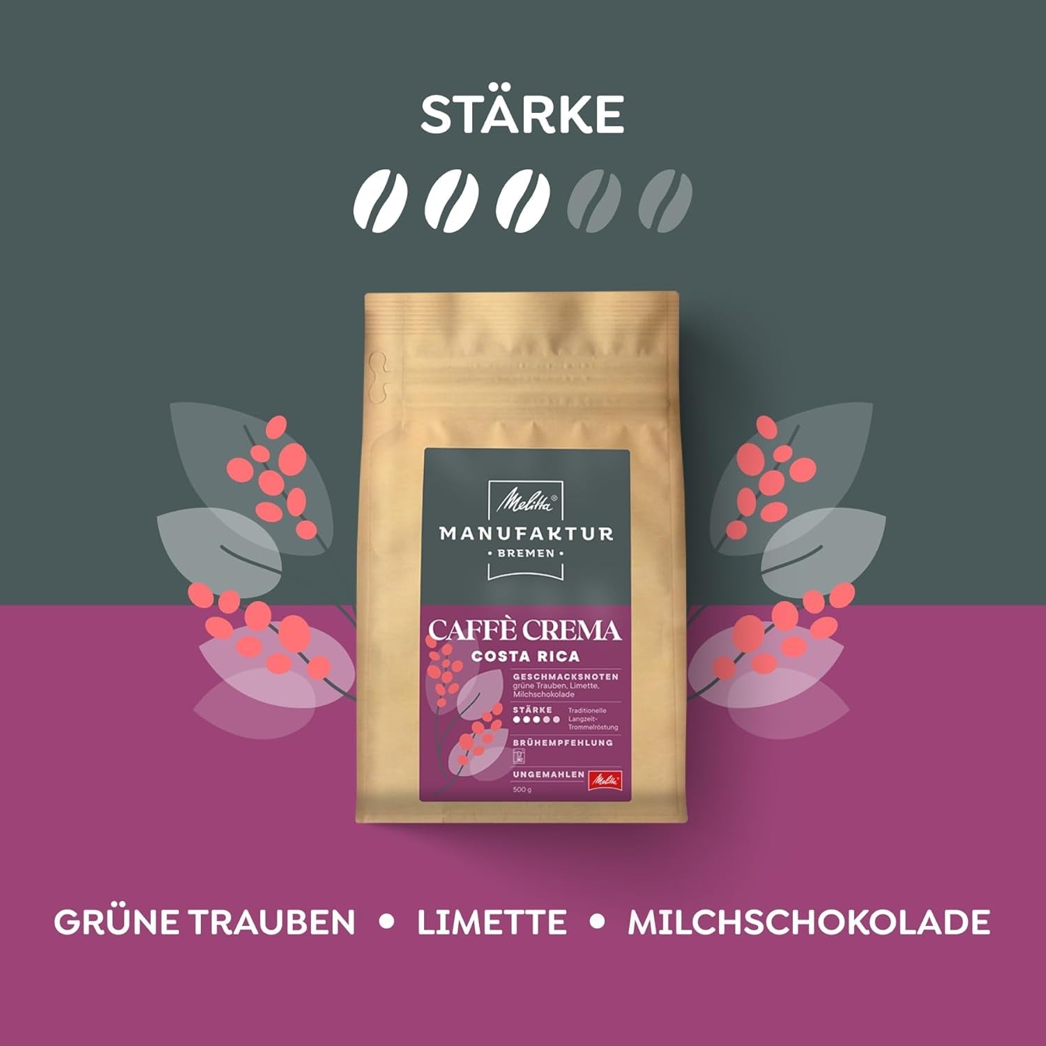 Cafea specială Melitta Manufaktur-Kaffee Caffè Crema, cafea de fermă de origine unică din Costa Rica, prăjită în Germania Cafea Naty Shop
