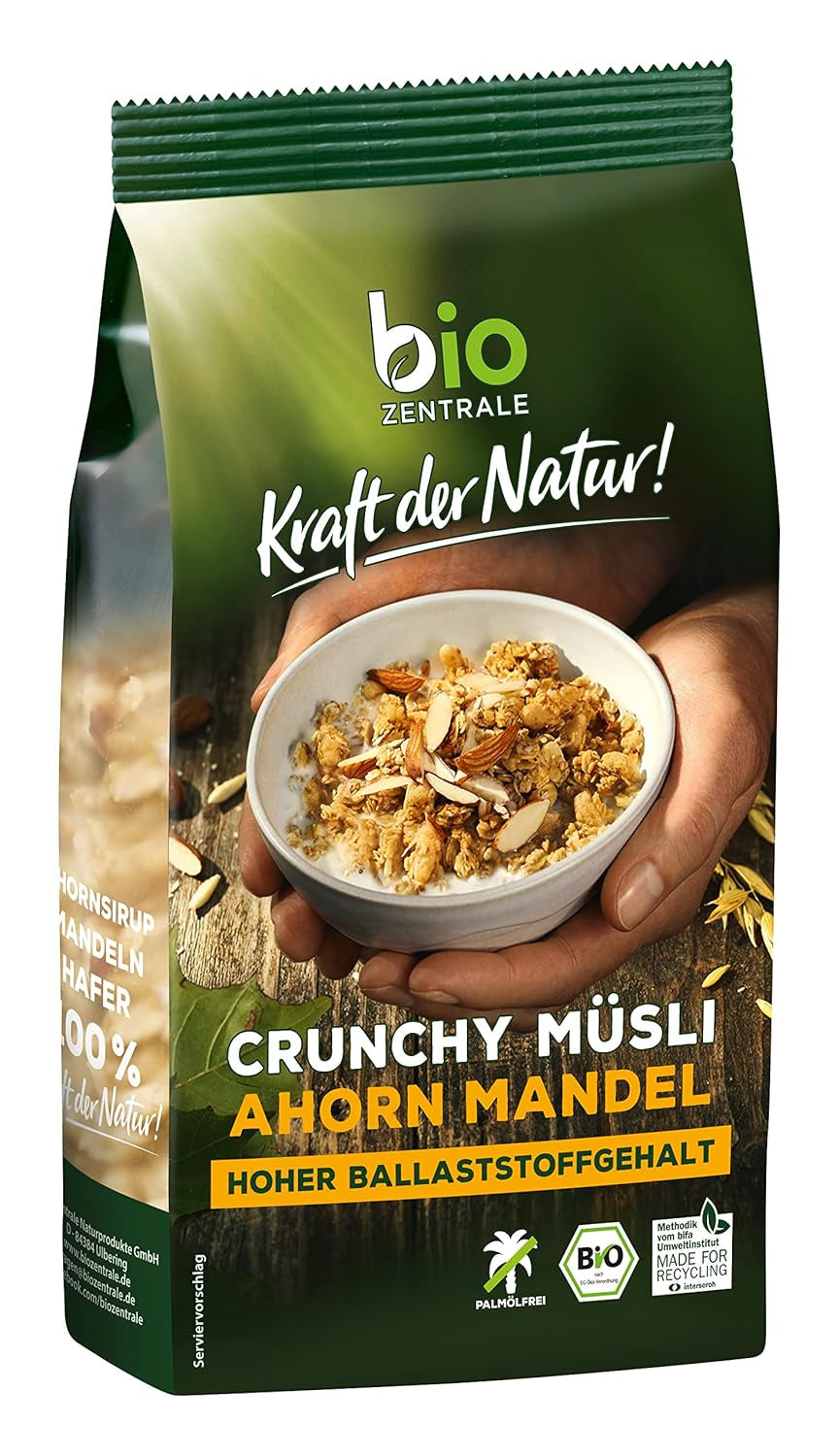 Chrupiące musli z jagodami Biozentrale | 375 g organicznego musli | Idealny na śniadanie i filiżankę musli na wynos | Alternatywa dla batonów musli