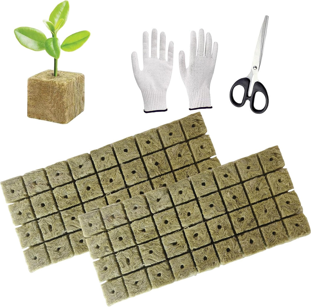 50 szt. Maty do uprawy z wełny mineralnej, kostki wełny mineralnej, izolacji z wełny mineralnej, maty do uprawy z wełny mineralnej z nożyczkami i rękawiczkami do uprawy bezglebowej, hydroponiki i przesadzania