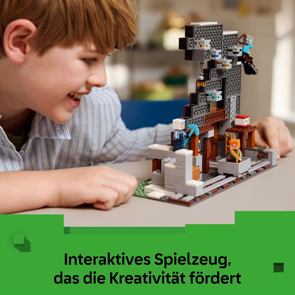 LEGO Minecraft Die Spitzhackenmine - Interaktywna gra dla dzieci - Alex, Minenarbeiter i Stray Spinnenreiter Figurki - Sammelbares Gamer Geschenk für Jungen & Mädchen ab 8 Jahren - 21277