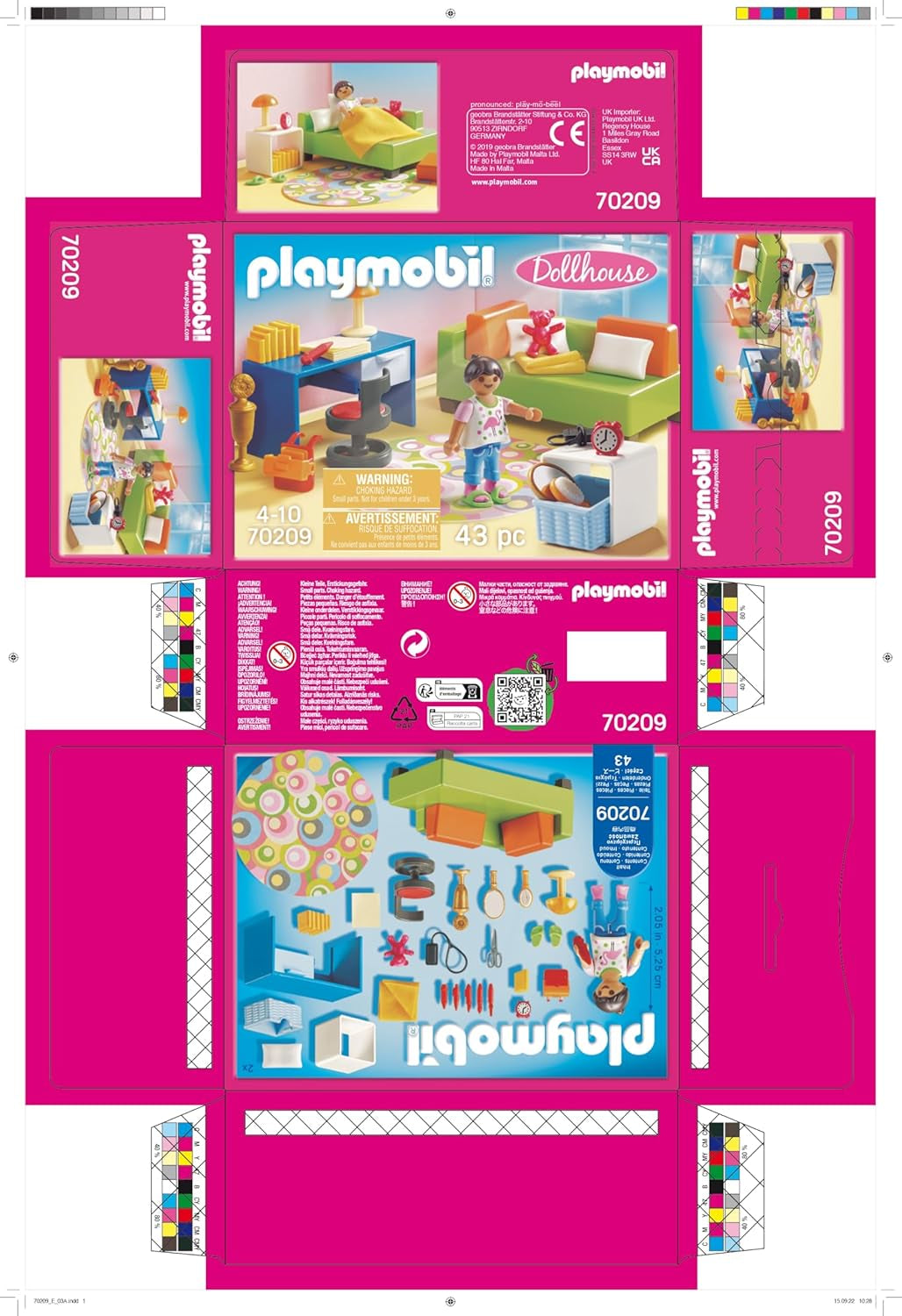 PLAYMOBIL Casă de păpuși 70209 Cameră pentru tineri cu figurină fetiță și accesorii, vârste 4+