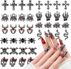 40 Stück 3D-Halloween-Nagelkunst-Charms, Vintage-Punk-Legierung, Nagelanhänger, Totenkopf, Geist, Fledermaus, Spinne Mit Strasssteinen, Legierung, Nagelkunst, Schmuck Für Halloween, DIY,