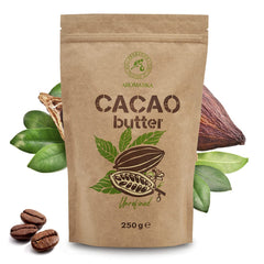 Kakaobutter - 250g - Theobroma Cacao - Surowe masło kakaowe - Masło Kakao w Stücken - Kaltgepresst - Unraffiniert - Rein und Naturlich - für Speisen und Hautpflege - Masło kakaowe