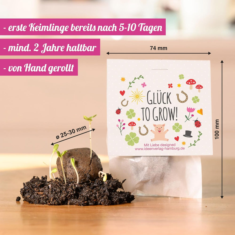10x „Glück to Grow” Semenbomben als Glückbringer 2026 i Blumensamen Geschenk | Mitbringsel Erwachsene & kleine Gastgeschenke Silvester - Kleeblatt Glückbringer Prüfung - inkl. Zestaw kart podarunkowych
