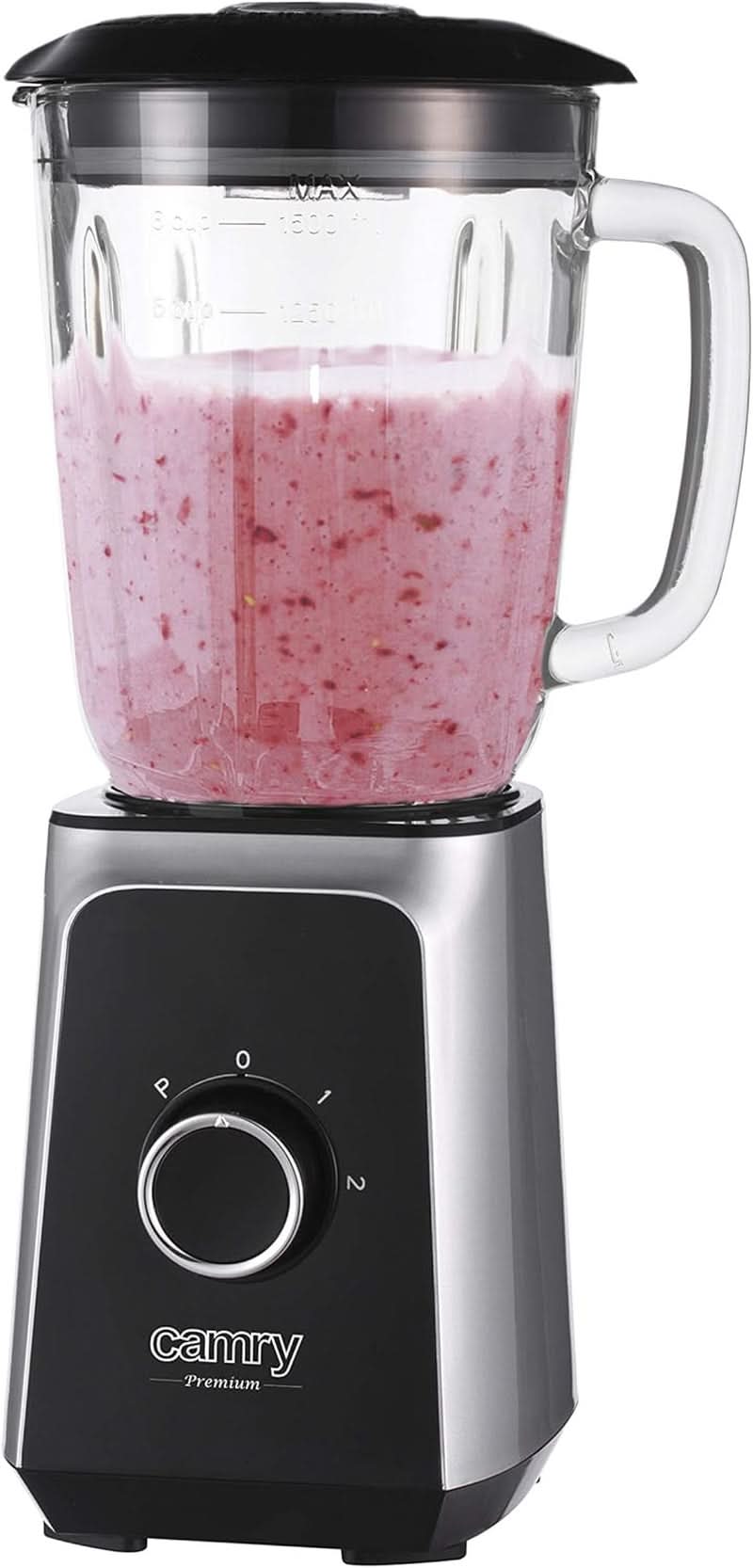 CR 4077 Mikser stojący Mit 1,5L Glasbehälter, Smoothie Maker, Hochleistungsmixer, Mahlung, Eis-Zerkleinerung, Pulsfunktion, Edelstahlklingen, 2 Geschwindigkeiten, 1000W, Schwarz/Silber Kitchen Naty Shop