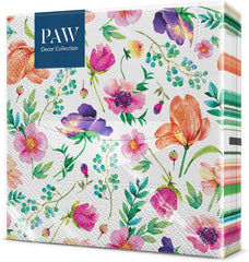 PAW - Șervețele 3 straturi (33 X 33 Cm) I 20 bucăți I Perfect pentru zile de naștere, petreceri, nunți, comuniuni și sărbători I Decorațiuni de masă șervețele de hârtie colorate - Flori colorate Flora I Aranjament floral