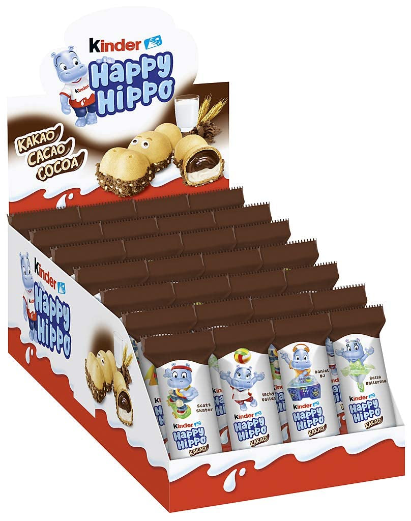 Kinder Happy Hippo Hazelnut - Specjalne chrupiące wafle z mlekiem i kremem z orzechów laskowych - Słodycze karnawałowe i Mardi Gras - 1 opakowanie zawierające 5 pojedynczych batonów po 20,7 g każdy