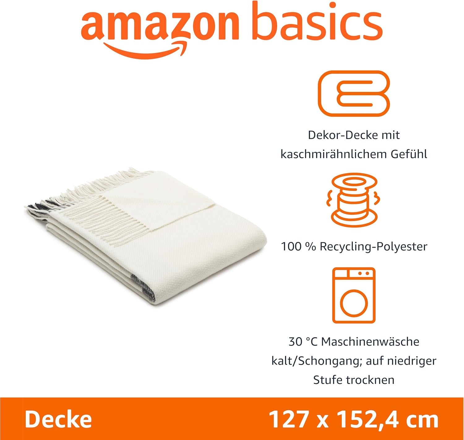Koc Amazon Basics, lekki, poliester z recyklingu, przytulny koc z dekoracjami pokoju, 127 x 152 cm, kość słoniowa z niebieskim wzorem Sprawdź łóżka i koce Besuche den Amazon Basics-Store
