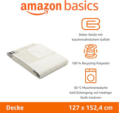 Koc Amazon Basics, lekki, poliester z recyklingu, przytulny koc z dekoracjami pokoju, 127 x 152 cm, kość słoniowa z niebieskim wzorem Sprawdź łóżka i koce Besuche den Amazon Basics-Store