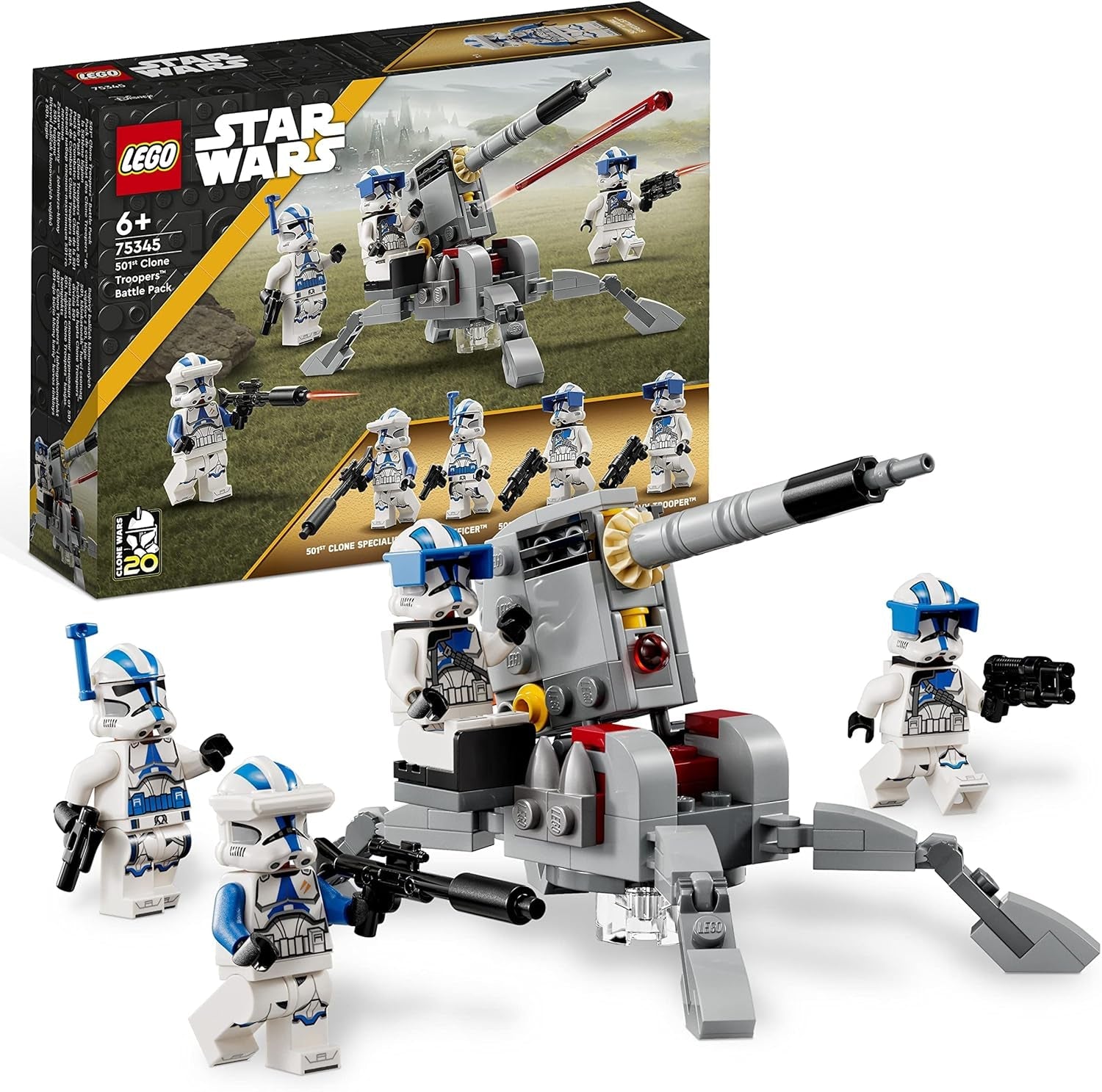 LEGO 75345 Star Wars 501St Clone Troopers Battle Pack Set cu vehicule și 4 figurine, jucărie construibilă cu tun AV-7 anti-vehicul și trăgător cu arc Seturi de constructie Besuche den LEGO-Store Singur