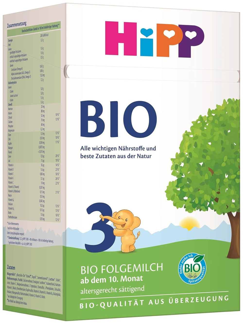 HiPP 3 Organiczne mleko następne (4 x 600g) - po 10 miesiącach z Omega-3 (DHA, ALA), wapniem, witaminą D, najwyższej jakości organicznej