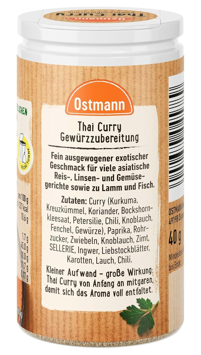 Ostmann Gewürze - Tajskie Curry Gewürzzubereitung | Nachfüllbare i nadające się do recyklingu Verpackung | 40 g w Der Streudose