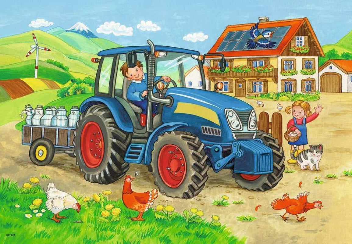 Ravensburger Puzzle pentru copii - 07616 Șantier de construcții și fermă - Puzzle pentru copii de la 3 ani, cu 2X12 piese Puzzle Naty Shop
