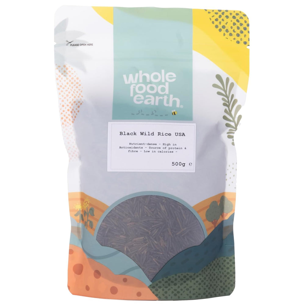 Wholefood Earth USA Czarny Dziki Ryż - Bez GMO - Naturalny - Wegański - Bez nabiału - Bez dodatku cukru, 500g