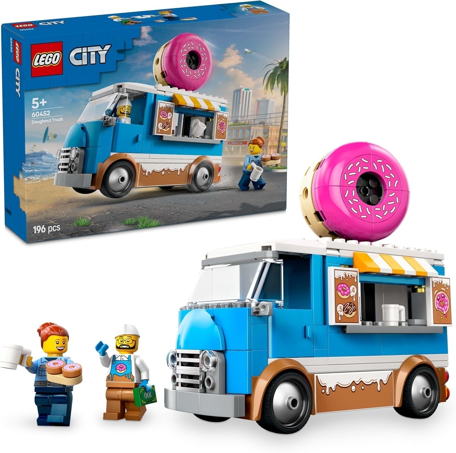 LEGO City Ciężarówka z pączkami — Zabawkowa ciężarówka z jedzeniem z 2 minifigurkami policyjnymi — Zabawka konstrukcyjna dla chłopców i dziewcząt w wieku powyżej 5 lat — Pomysł na prezent urodzinowy i świąteczny 60452 Zestawy do budowania Besuche den LEGO-Store Default Title
