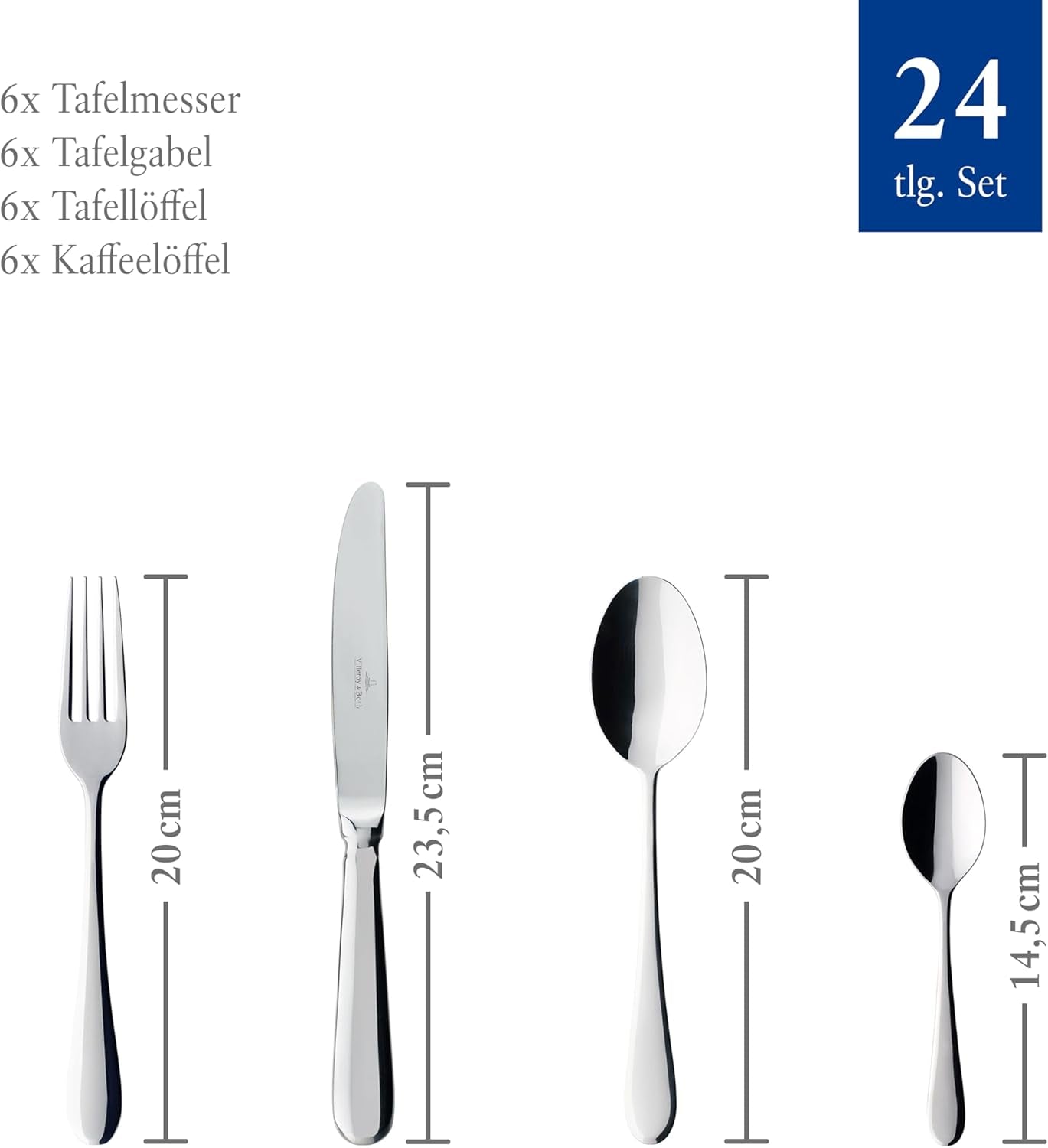 Villeroy & Boch – Oscar Tafelbesteck 24 Teilig 6 Personen, Spülmaschinenfest, Rostfrei, Zestaw Besteck, Essbesteck, Zestaw Messer Gabel Löffel, Zestaw sztućców, Besteckset Edelstahl, Edelstahl Kitchen Naty Shop
