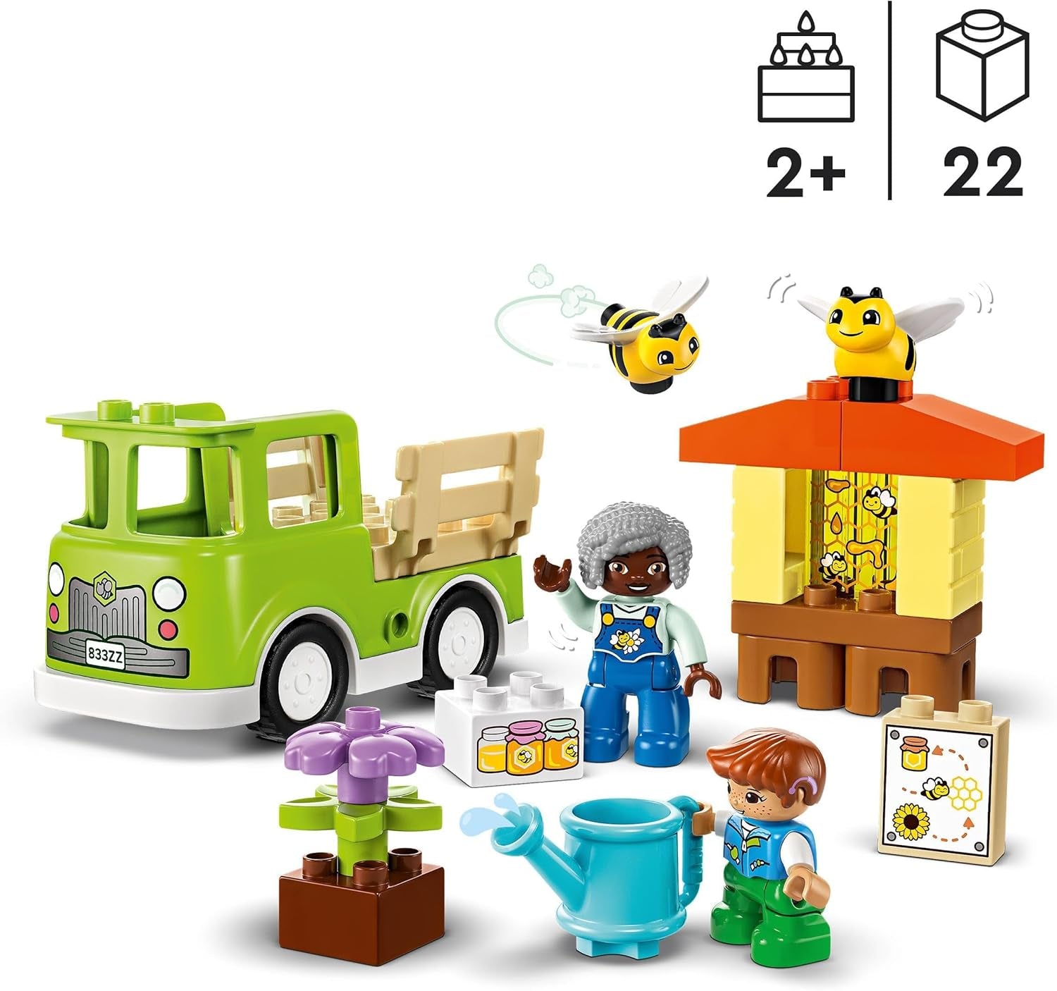 LEGO DUPLO Miejskie pszczelarstwo i ule, zabawka edukacyjna dla małych dzieci z 2 figurkami i ruchomą ciężarówką, zestaw do budowania i przebudowy, zabawka dla małych dzieci od 2 lat 10419 Zestawy do budowania Besuche den LEGO-Store