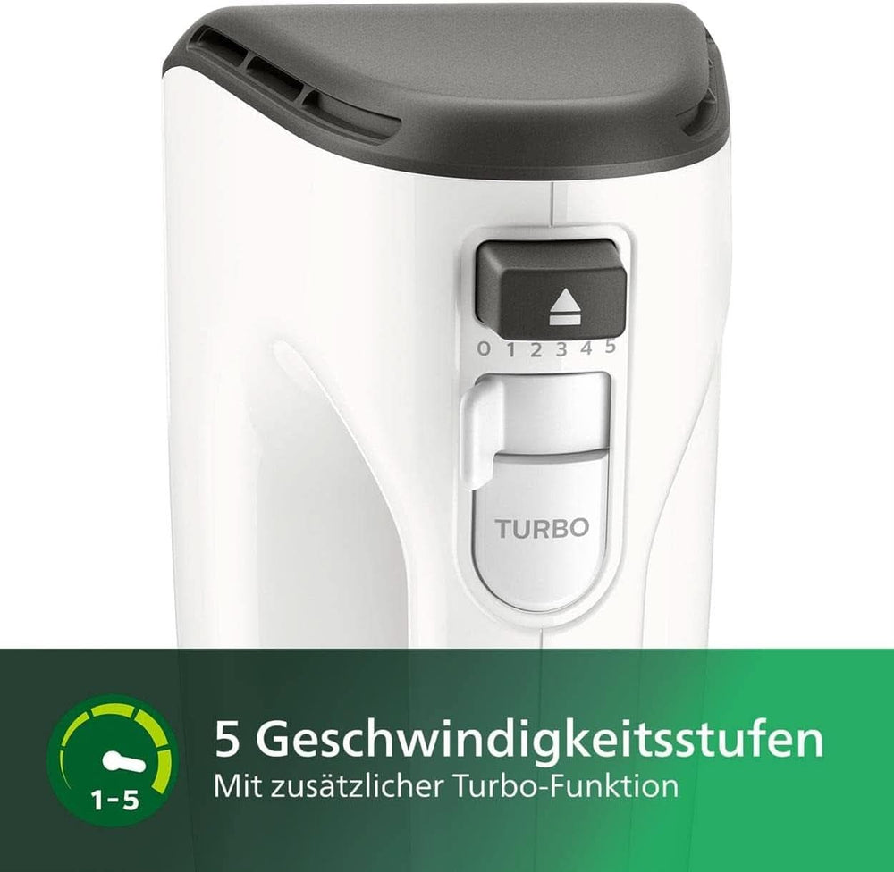 Mikser ręczny Philips, 450 W, 5 Geschwindigkeiten plus Turbo, biały/szary (HR3741/00) Kuchnia Naty Shop