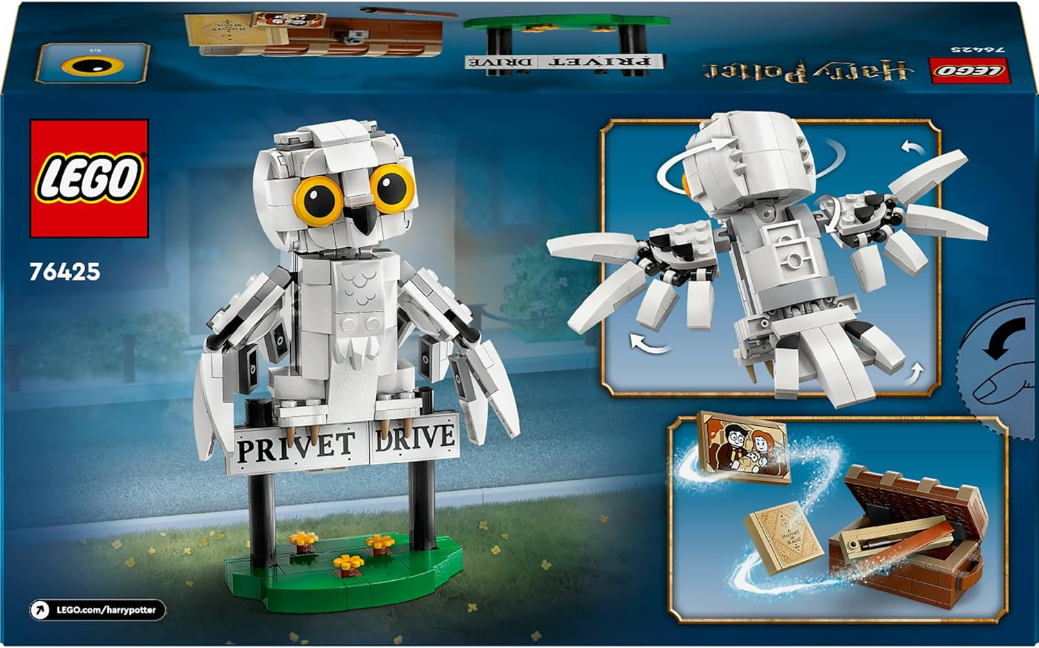 LEGO Harry Potter Hedwig na Privet Drive 4 Zestaw zabawek dla dzieci w kształcie sowy, figurka zwierzęcia do zbudowania z walizką Hogwartu, mały prezent dla chłopców, dziewcząt i wszystkich fanów od 7. roku życia 76425 Zestawy do budowania Besuche den LEGO-Store