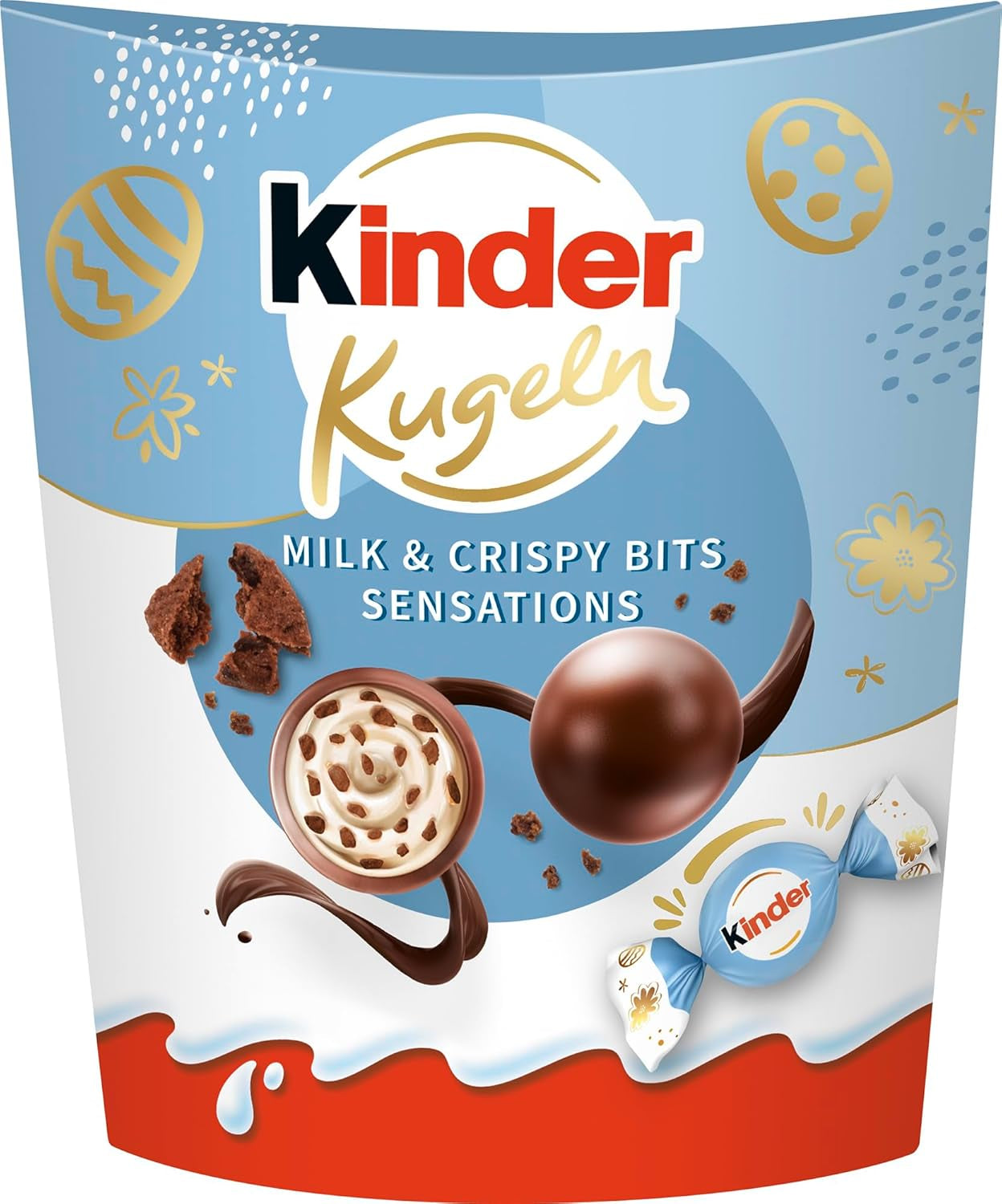 Kinder Balls Milk & Crispy Bits Sensations 90g – Kulki z mlecznej czekolady z nadzieniem mlecznym i kawałkami kakao – Wielkanocna czekolada, Wielkanocne słodycze – Wielkanocny prezent i pamiątka