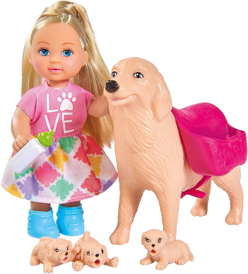 Simba 105733072 - Evi Love Dog Sitter, cu câine și trei căței, accesorii, păpușă de modă, 12 cm, pentru copii cu vârsta de 3 ani și peste