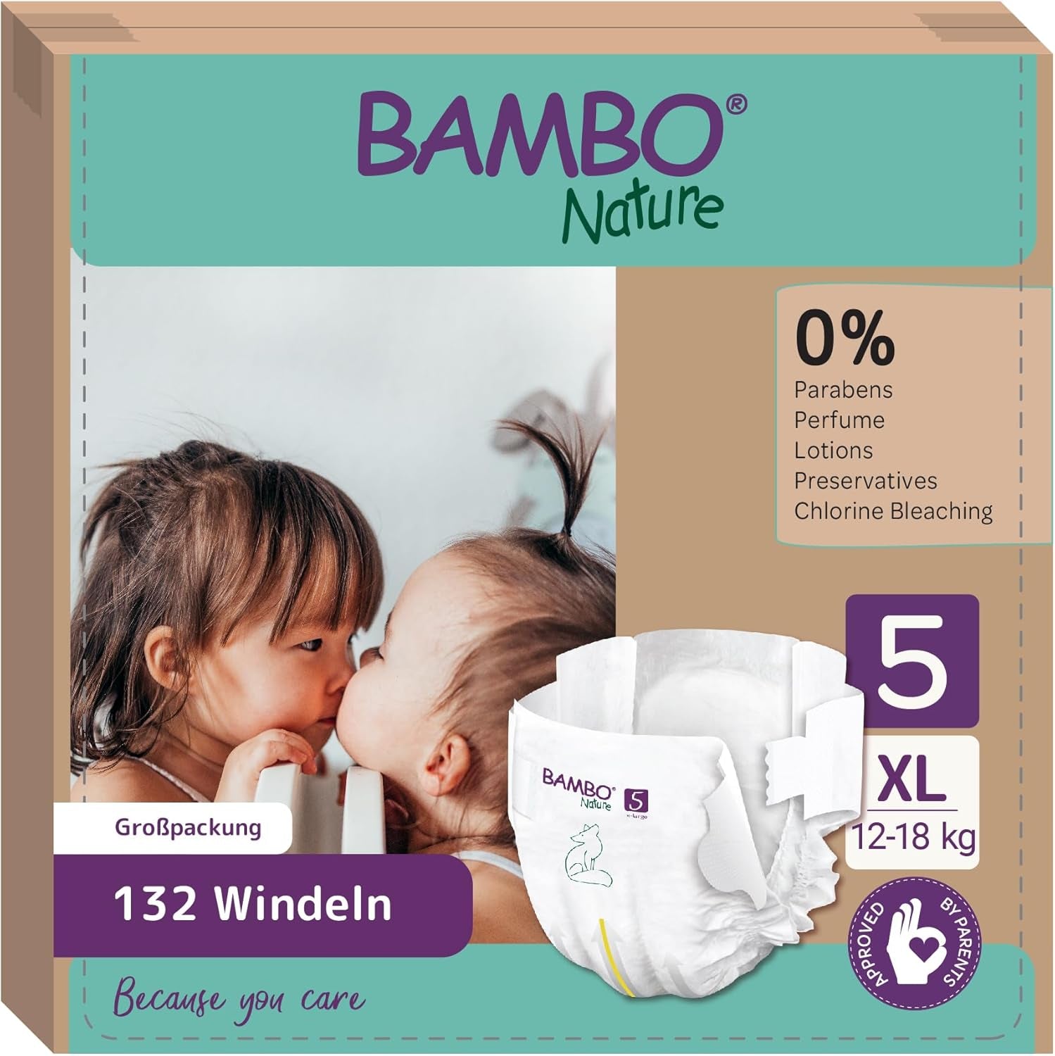 Pieluszki dziecięce Bambo Nature, rozmiar 1 (2-4 kg), 132 sztuki w pudełku miesięcznym | Pieluszki Premium ze zwiększoną ochroną przed wyciekami | Najwyższy komfort i swoboda dla noworodków | Pieluchy testowane dermatologicznie