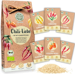 Organiczny zestaw nasion chili — 6 organicznych nasion chili, od łagodnego do wyjątkowo ostrego, bez zapylenia | od pikantnego Habanero po kolorowe i tradycyjne odmiany chili – Pepperoni Seeds