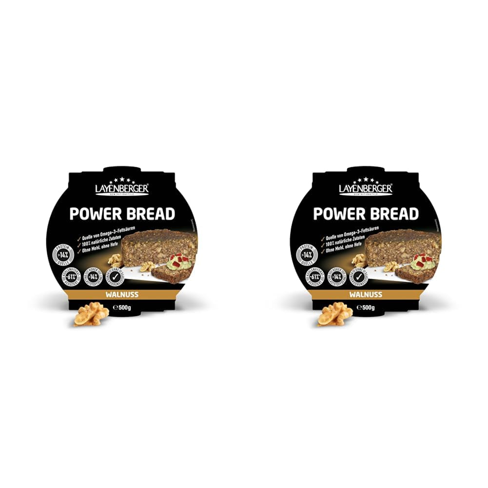 Layenberger Prower Bread Walnuss, Eiweiß- Und Ballaststoffquelle, Ohne Konservierungsmittel, Ohne Hefe, Ohne Mehl, Mit 14G Protein Pro 100G, (1 X 500G) Amestec pentru copt si gatit Naty Shop 500 G (2Er Pack) Walnuss