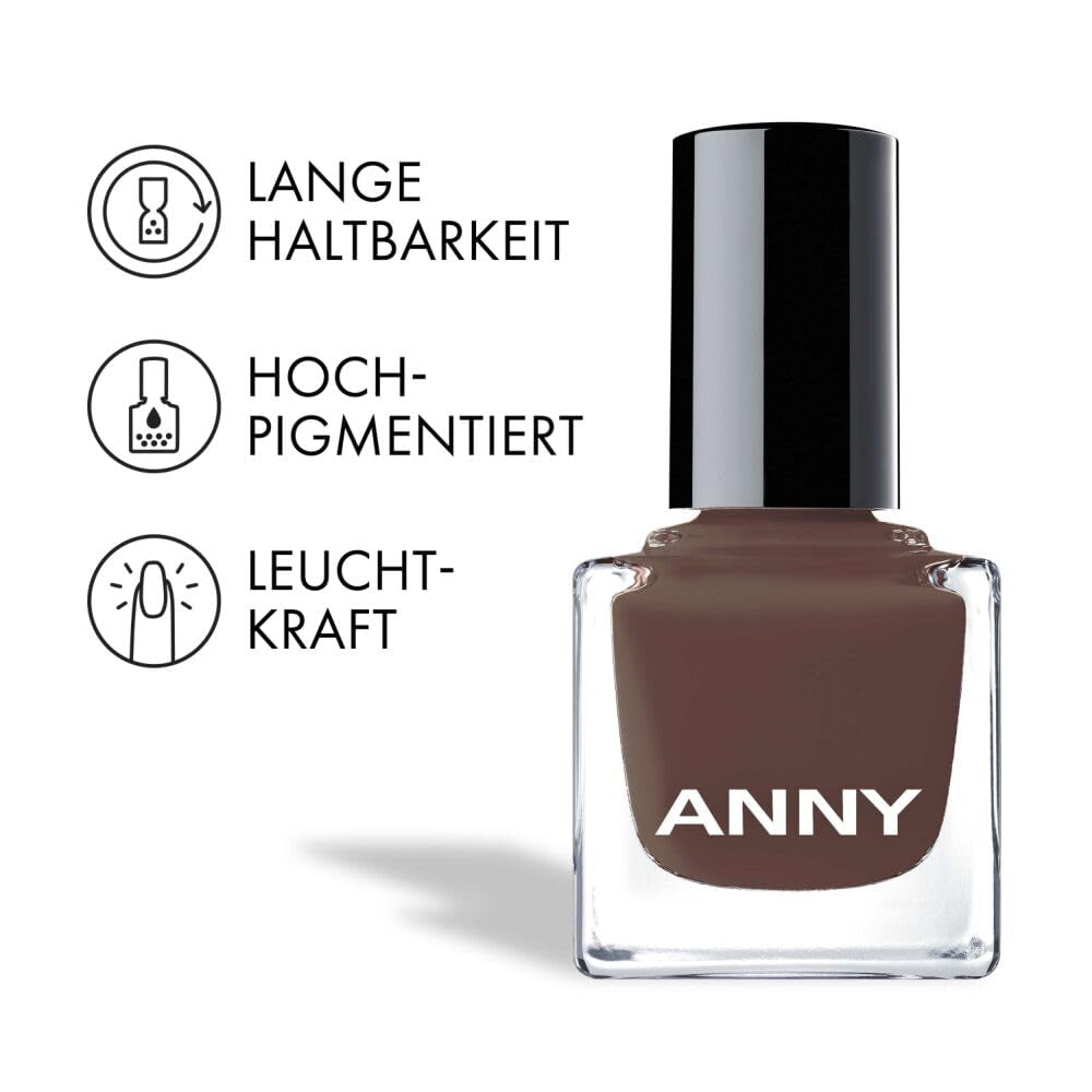 ANNY Nail Polish - Wysokiej jakości, trwały, odporny na odpryski i szybkoschnący kolorowy lakier do paznokci, kolor: siostrzana czerwień - elegancki brąz mokka - 15 ml