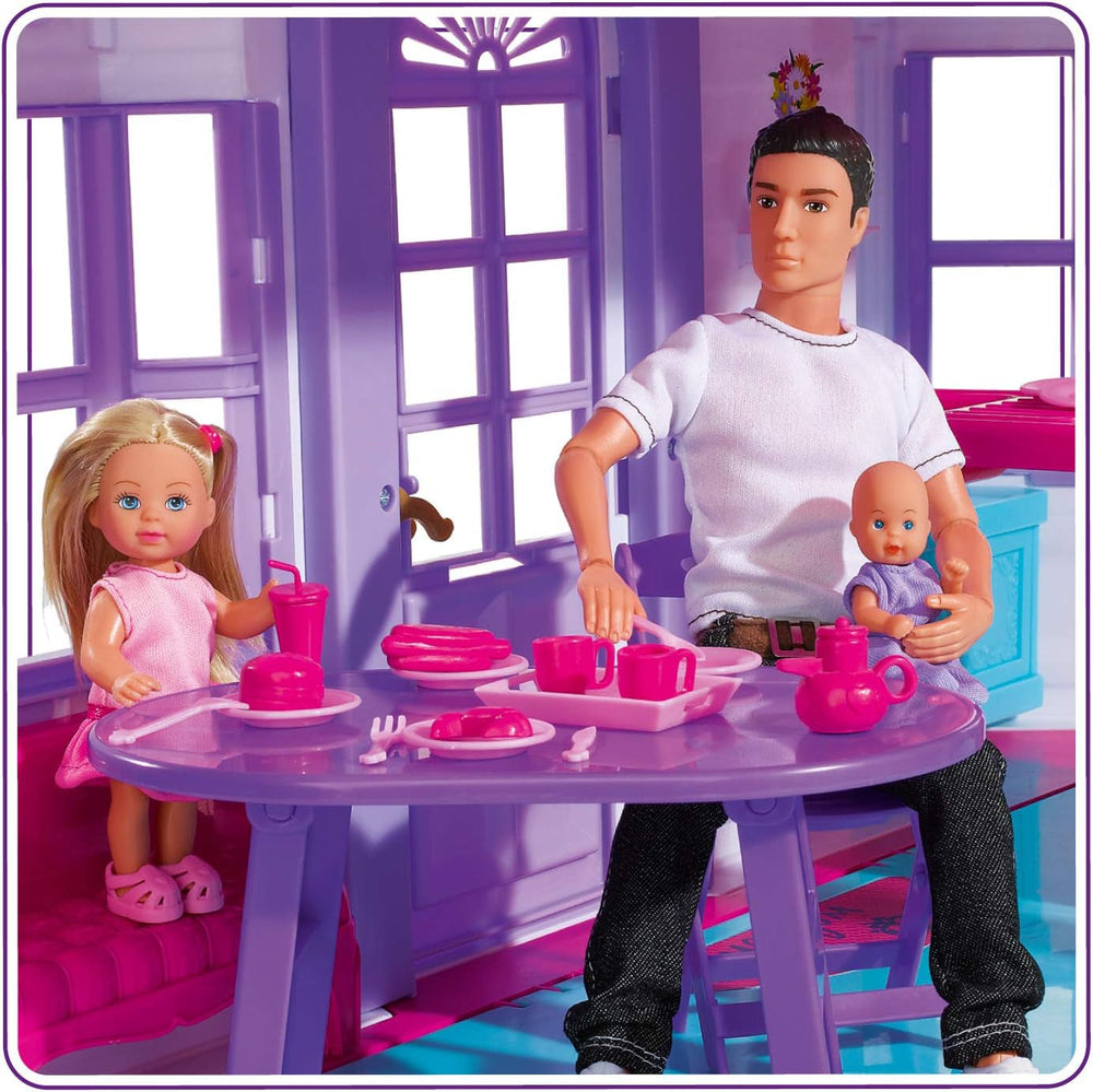 Simba 104661996 - Steffi Love Dreamhouse, duży domek do zabawy, 4 pokoje, BEZ LALEK, wysokość 84 cm, dwa poziomy, funkcjonalny dzwonek, składane domki dla lalek Naty Shop