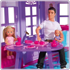 Simba 104661996 - Steffi Love Dreamhouse, duży domek do zabawy, 4 pokoje, BEZ LALEK, wysokość 84 cm, dwa poziomy, funkcjonalny dzwonek, składane domki dla lalek Naty Shop