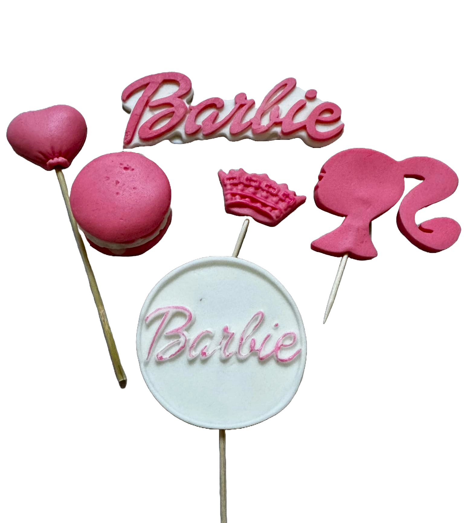 Set 6 decoratiuni comestibile din zahar, Barbie Decoratiuni din Pasta de Zahar Naty Shop