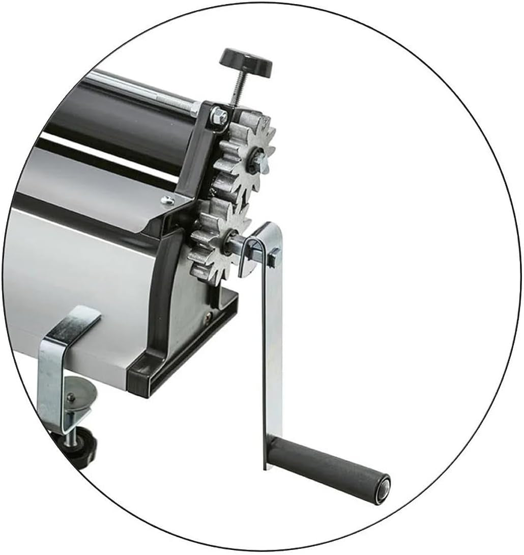 Maszyna do wałkowania ciasta na pizzę DKN z korbą ręczną, 48,8 cm, maszyna do makaronu, Teigfolie z rolkami zapobiegającymi haftowi i sterowaniem Dicken – konstrukcja z masywnego Stahl i aluminium