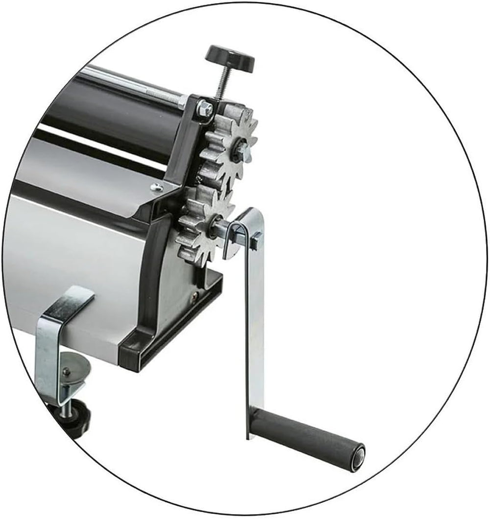 Maszyna do wałkowania ciasta na pizzę DKN z korbą ręczną, 48,8 cm, maszyna do makaronu, Teigfolie z rolkami zapobiegającymi haftowi i sterowaniem Dicken – konstrukcja z masywnego Stahl i aluminium